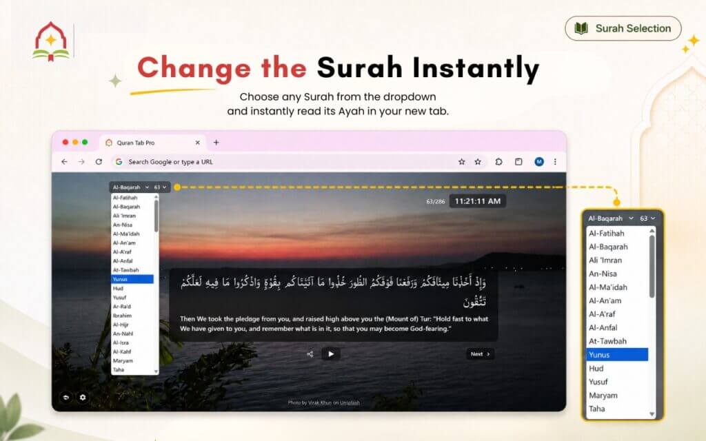 Quran Tab Pro: Daily Ayahs in New Tab