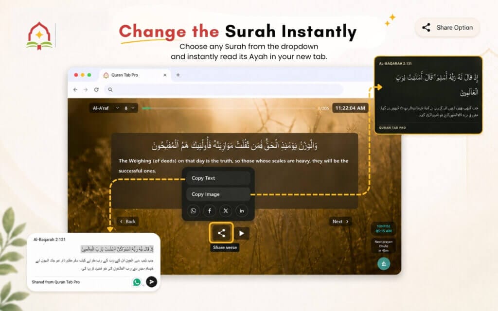 Quran Tab Pro: Daily Ayahs in New Tab