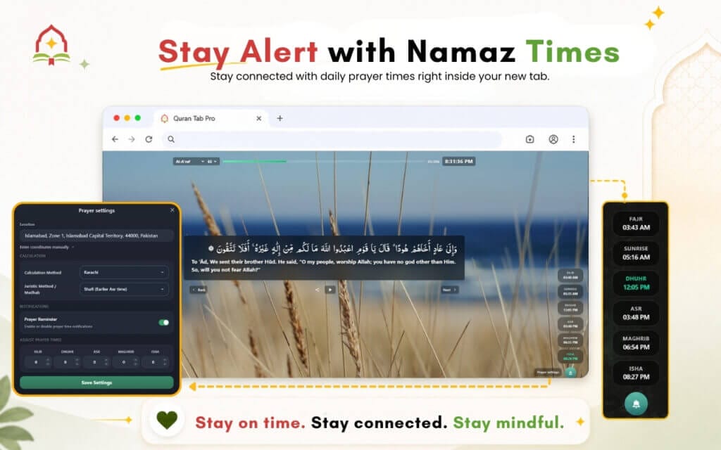 Quran Tab Pro: Daily Ayahs in New Tab